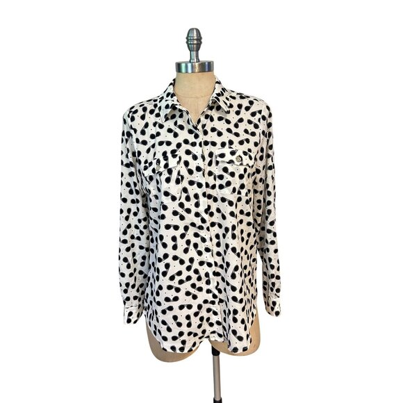 Karl Lagerfeld Paris Sunglasses print button down blouse Small NWT - Picture 2 of 6